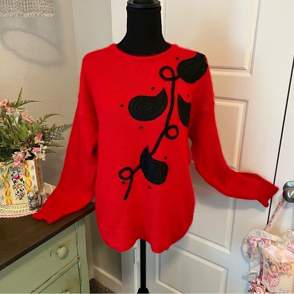 Collections Plus 80s Vintage Red Silk Angora Lambswool Blend Paisley Sweater 20W